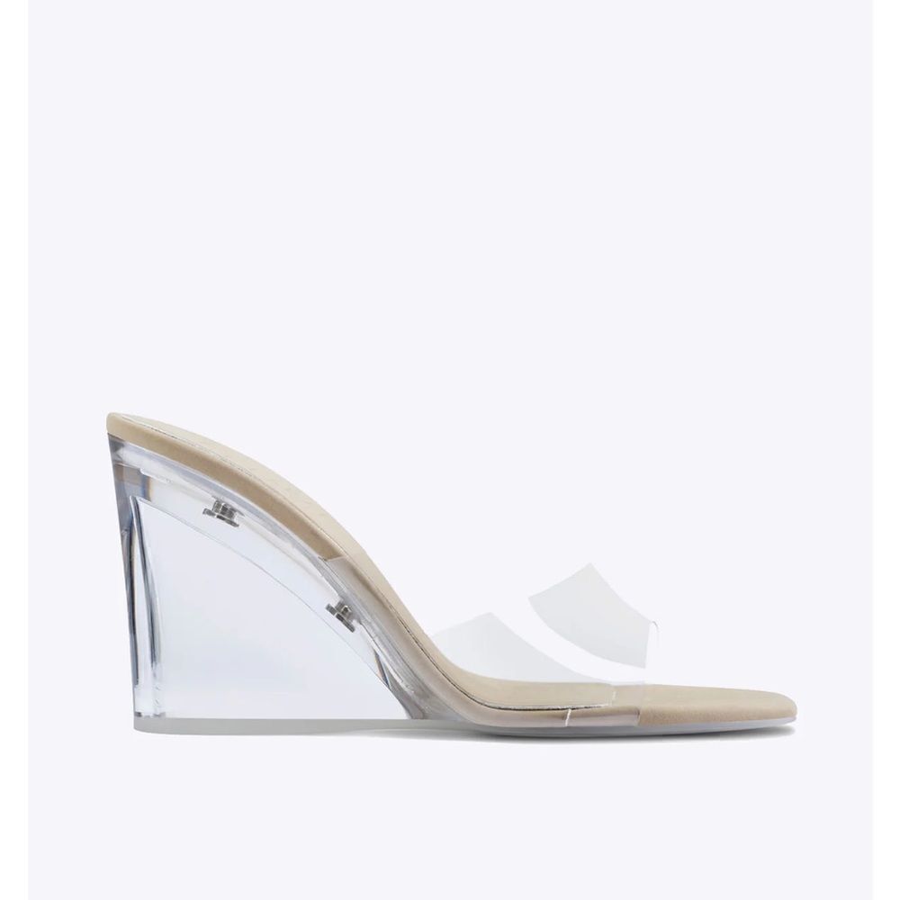 Femme Los Angeles RiRi wedge glassy nude platforms slides shoes sandals revolve - Picture 3 of 13